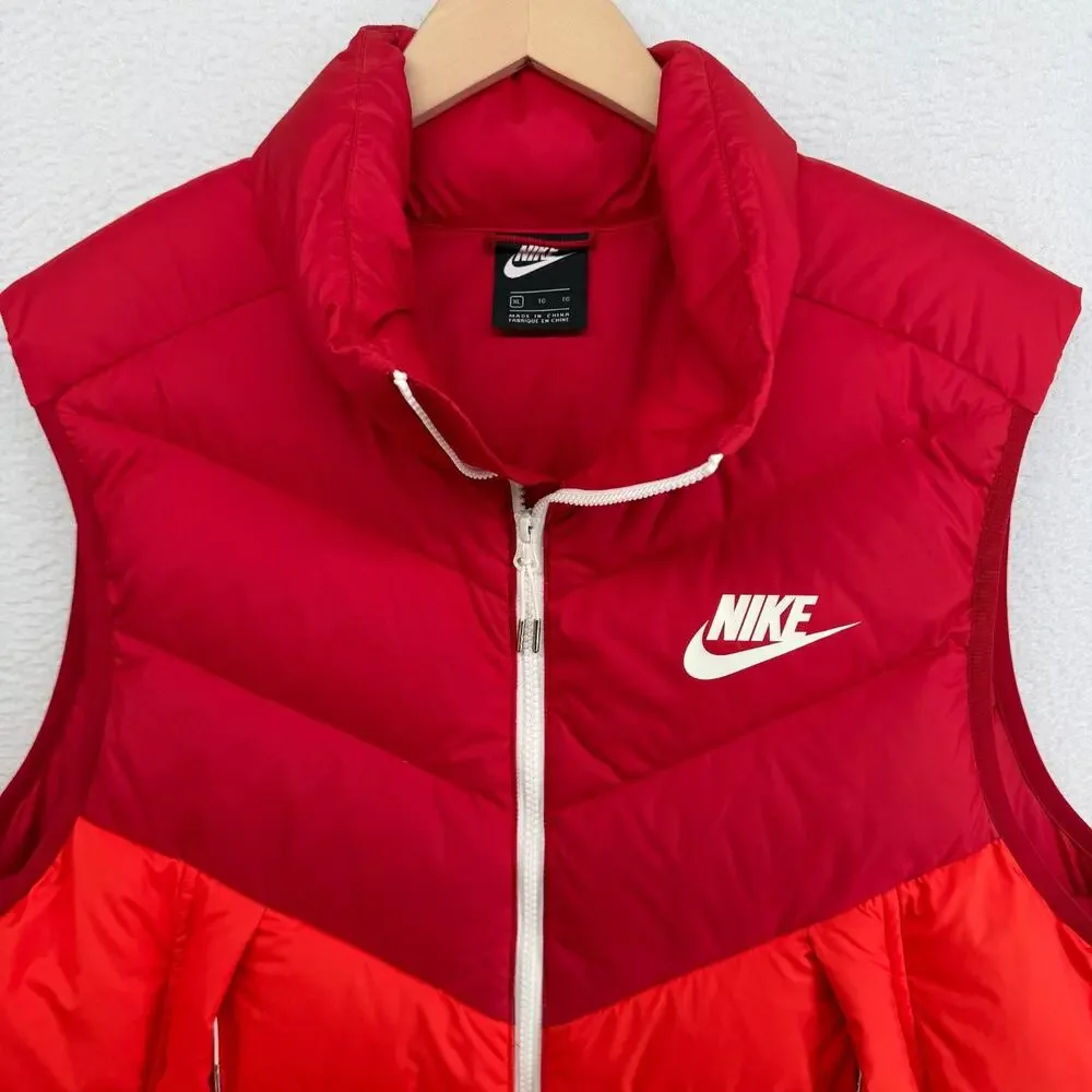 NIKE Vest Mens XL NSW Windrunner Duck Down Fill Puffer Insulated Full Zip Red